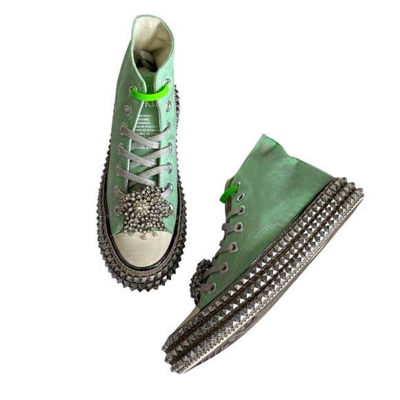 NAN-KU Couture Cruise Spring Mint Hi-Top Studded Embellished Sneakers sz 36 NEW - Picture 1 of 10